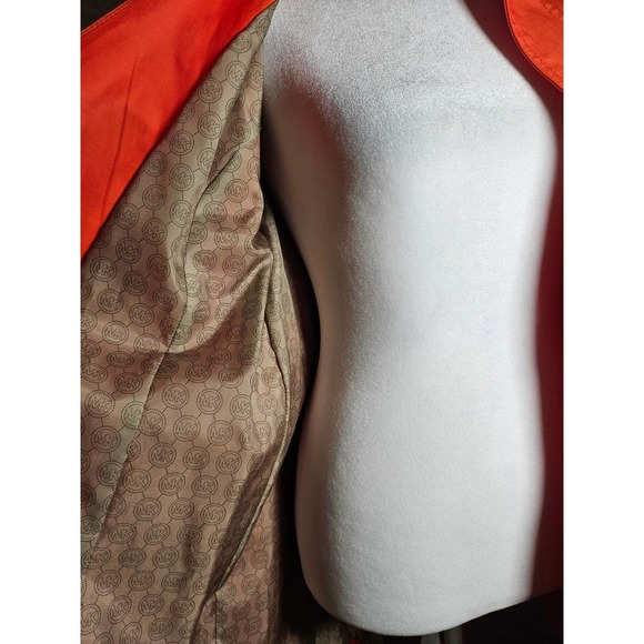 Michael Kors Women's Orange Hooded Rain‎ Coat Belted Gold Buttons Small - Picture 9 of 13